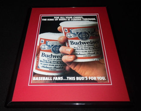 1986 Budweiser Beer / Baseball Framed 11x14 ORIGINAL Vintage Advertisement