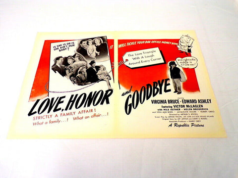 ORIGINAL Vintage 1945 Love Honor and Goodbye 12x18 Industry Ad Poster V Bruce