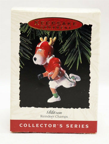 VINTAGE 1993 Hallmark Keepsake Christmas Ornament Blitzen Reindeer Football