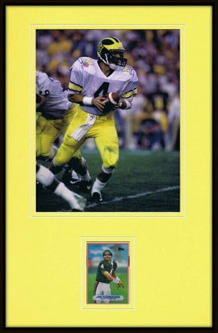 Jim Harbaugh Framed Vintage 1989 Topps Rookie Card + Photo Set Michigan