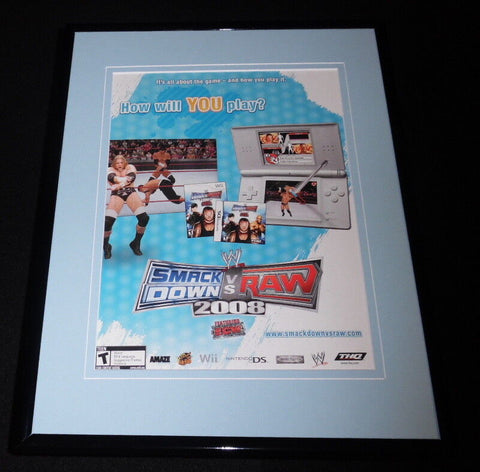 WWE Smackdown vs Raw 2008 Wii Framed 11x14 ORIGINAL Vintage Advertisement