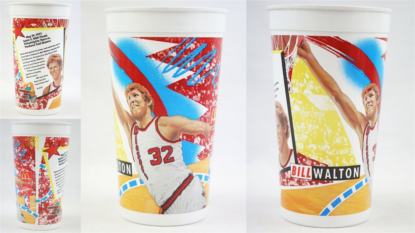 VINTAGE 1993 McDonald's Coke Bill Walton Blazers Large Plastic Cup 