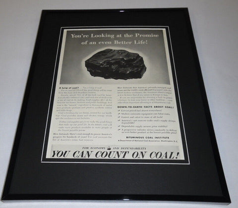 1951 Bituminous Coal Institute Framed 11x14 ORIGINAL Vintage Advertisement