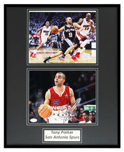 Tony Parker Signed Framed 16x20 Photo Display JSA Spurs w/ Duncan & Ginobili