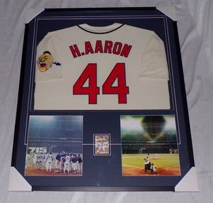 Hank Aaron Signed Framed 32x38 Jersey & Photo Display Braves