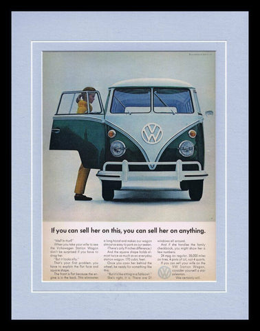 ORIGINAL Vintage Volkswagen Station Wagon 11x14 Framed Advertisement