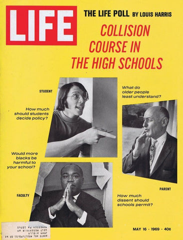 ORIGINAL Vintage Life Magazine May 16 1969 Collision Course in High School