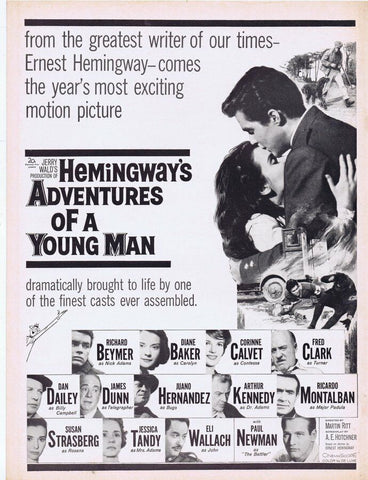 Hemingway's Adventures of a Young Man ORIGINAL Vintage 1962 9x12 Industry Ad  