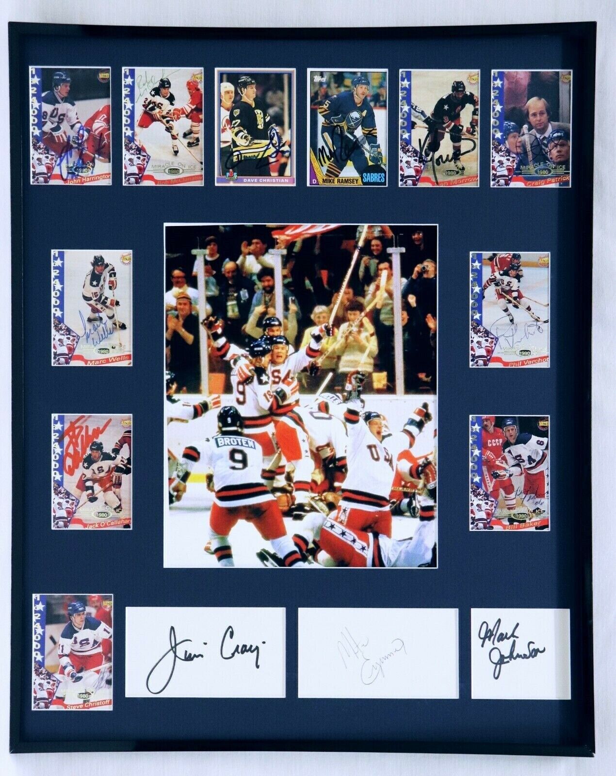 1980 Miracle on Ice USA Hockey Team Signed Framed 16x20 Photo Display H