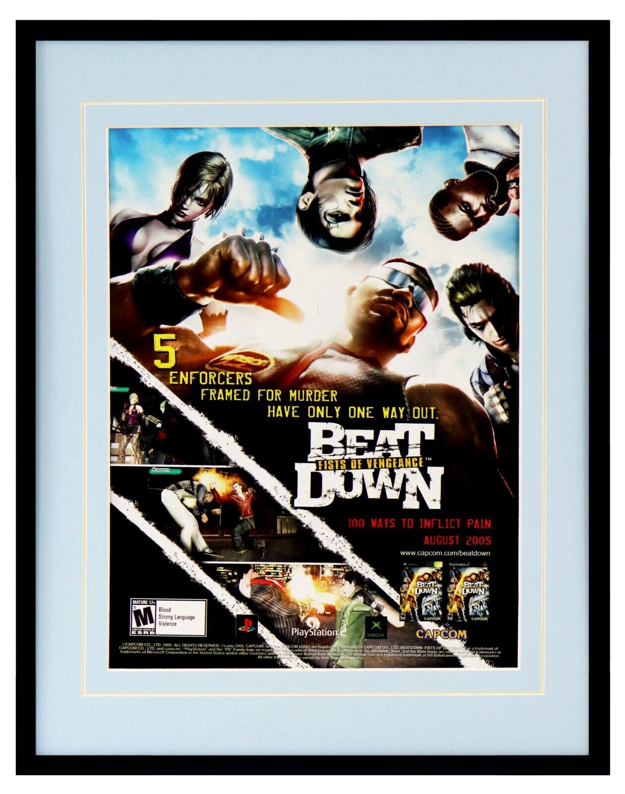 VINTAGE 2005 Beat Down Fists of Vengeance Framed 11x14 Advertisement PS2 XBox