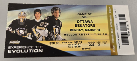 Mar 18 2007 Senators @ Pittsburgh Penguins Ticket Sidney Crosby Goal