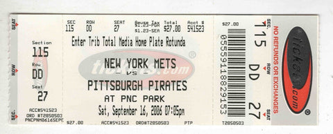 Sep 16 2006 NY Mets Pittsburgh Pirates Ticket Jason Bay HR