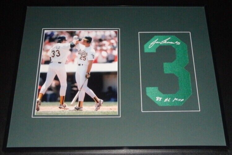 Jose Canseco Signed Framed 16x20 Jersey # &  Photo Display A's w/ McGwire