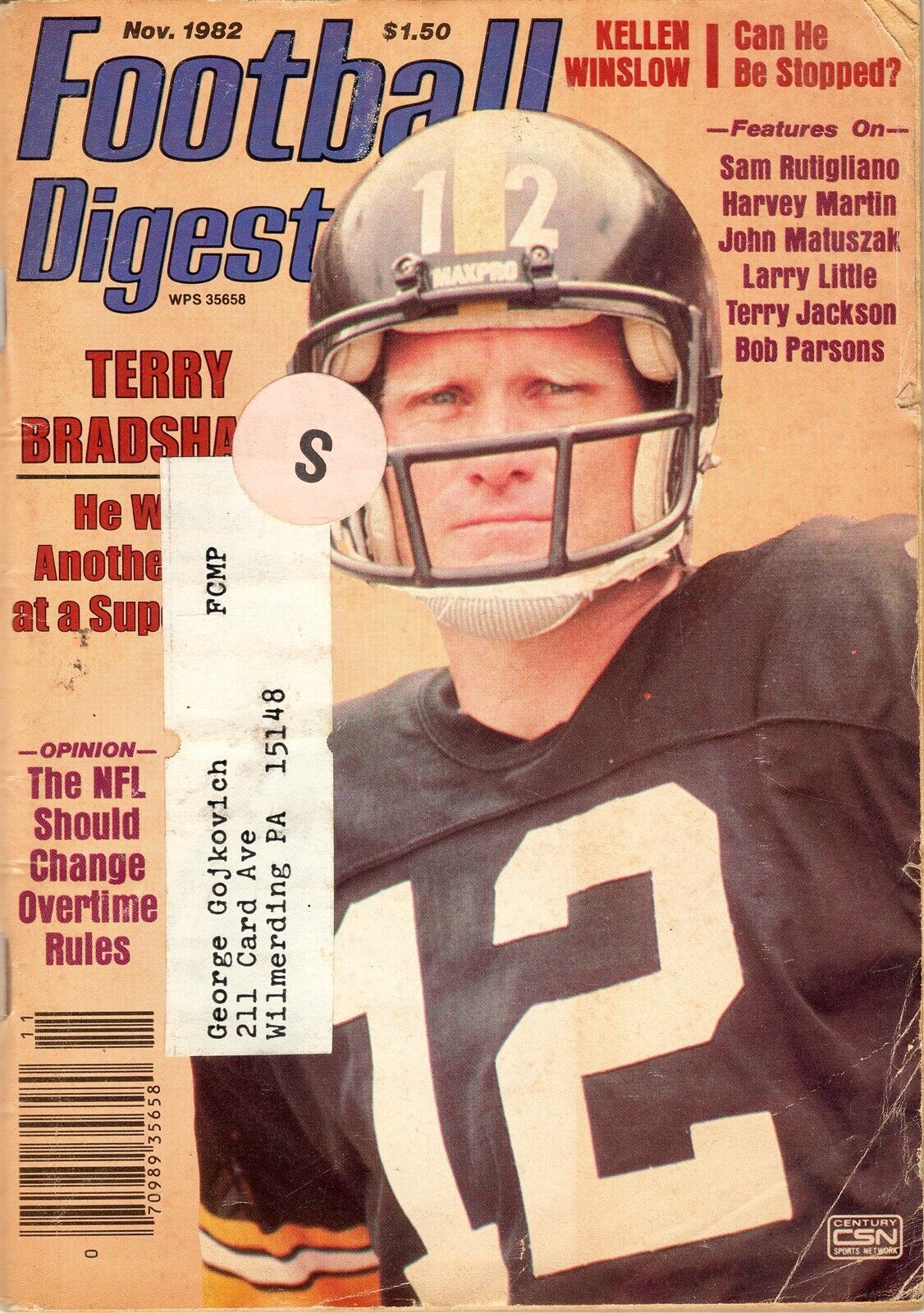 VINTAGE Nov 1982 Football Digest Magazine Terry Bradshaw Steelers