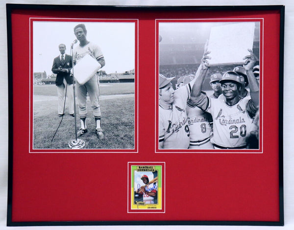 Lou Brock Signed Framed 16x20 Photo Set SOP St Louis Cardinals