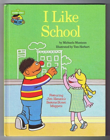 ORIGINAL Vintage 1980 Sesame Street I Like School Hardcover Book Ernie