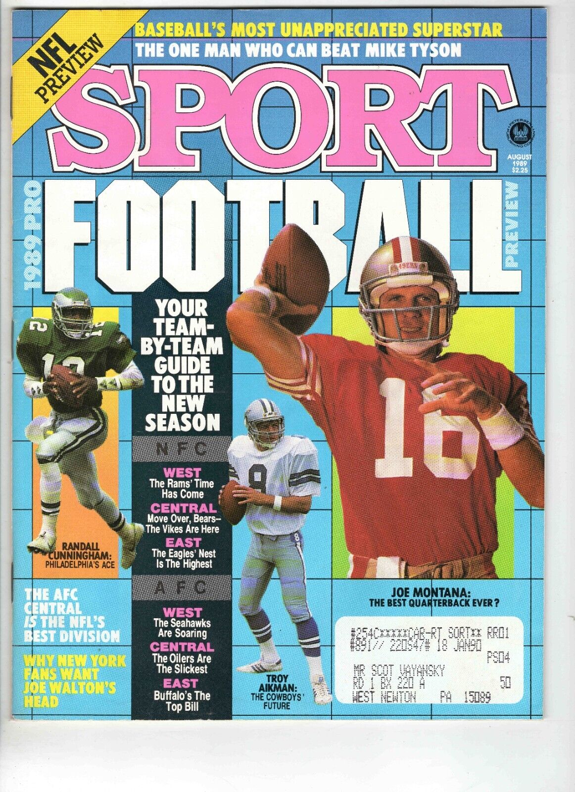 Aug 1989 Sport Magazine NFL Preview Joe Montana Randall Cunningham