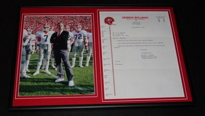 Vince Dooley Signed Framed 1983 Letter & Photo Display UGA Georgia 