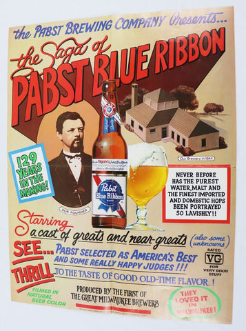 VINTAGE Saga of Pabst Blue Ribbon Beer 17x22 Folded Poster