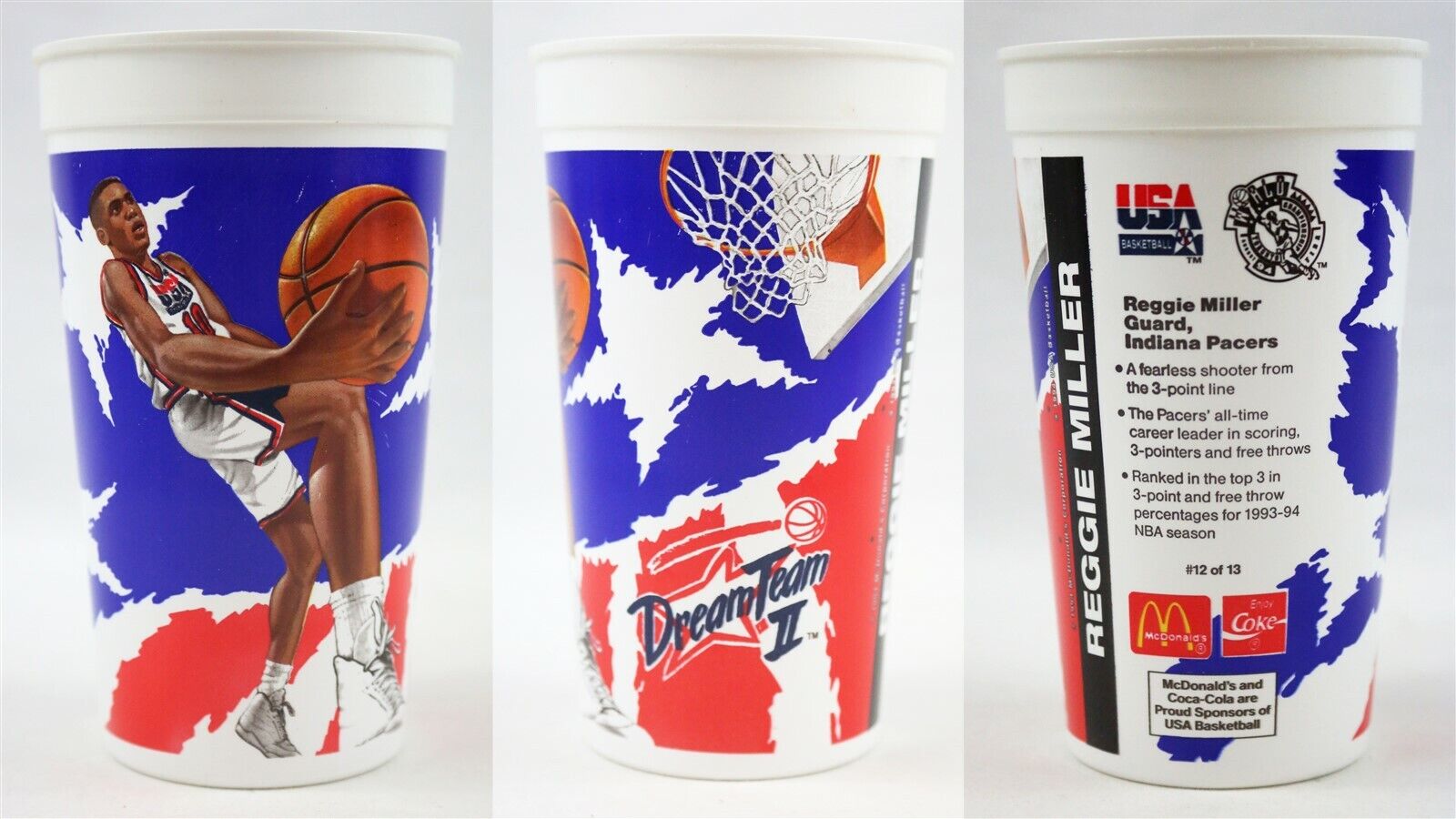 VINTAGE 1994 McDonald's / Coke Dream Team II Reggie Miller Large Plastic Cup 