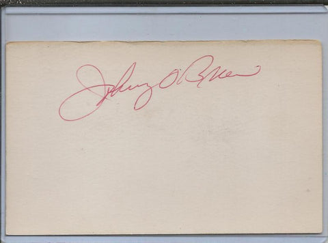 Johnny O'Brien Signed 3x5 Index Card JSA Pirates