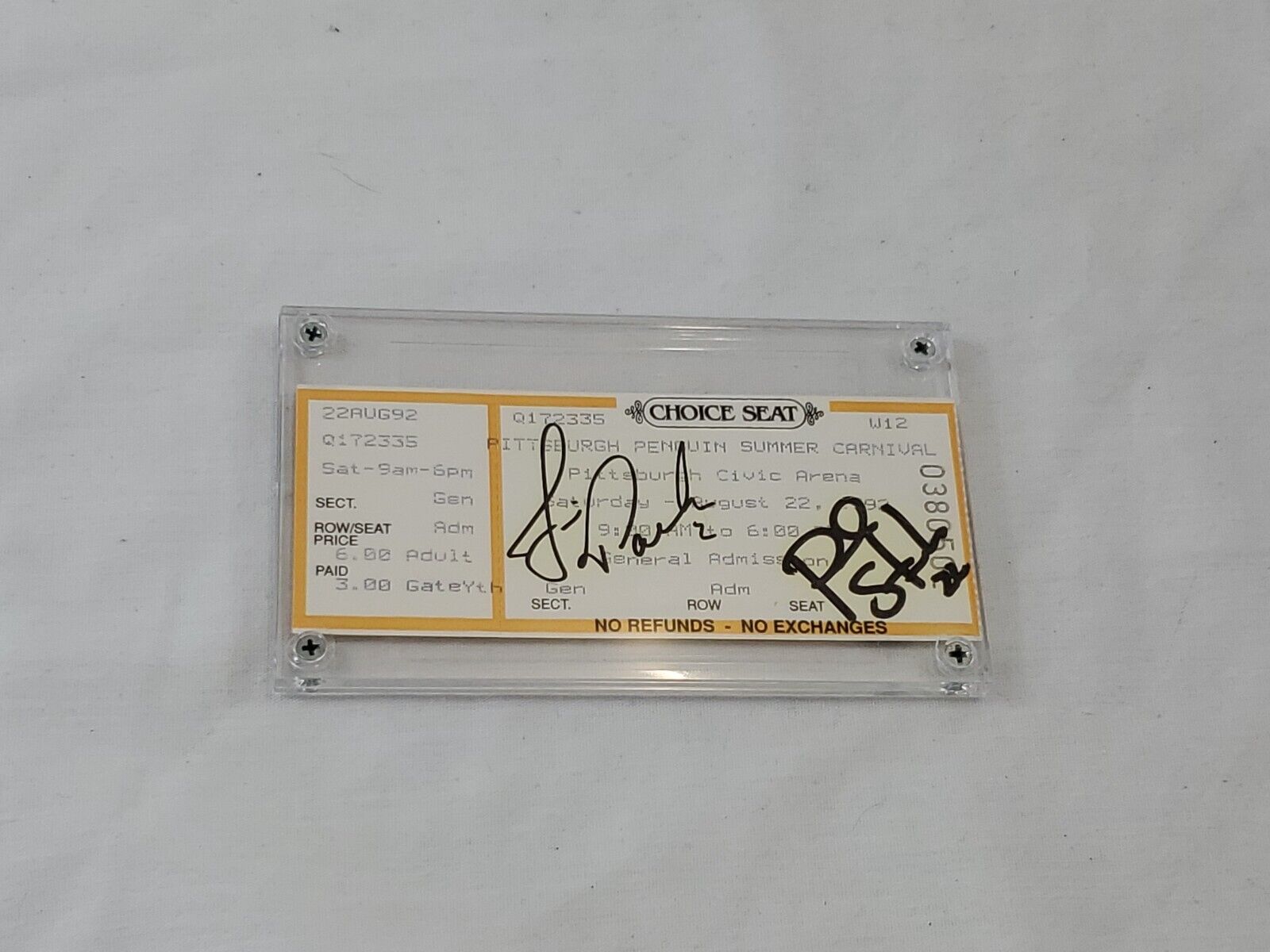 Jim Paek + Paul Stanton Signed 1992 Pittsburgh Penguins Carnival Ticket