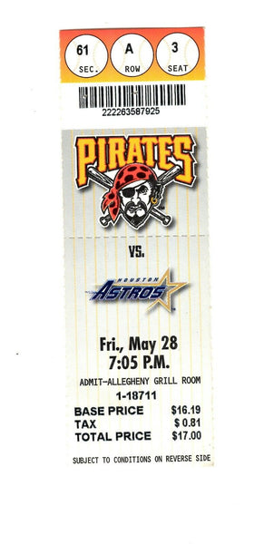 May 28 1999 Houston Astros @ Pittsburgh Pirates Ticket Craig Biggio Jeff Bagwell