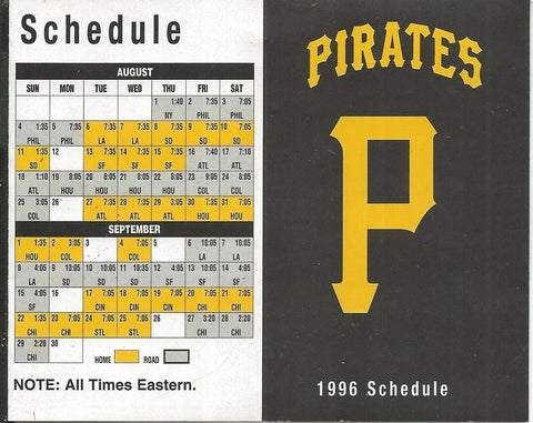 ORIGINAL Vintage 1996 Pittsburgh Pirates Pocket Schedule 