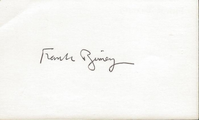 Frank Birney Signed 3x5 Index Card Boston Public