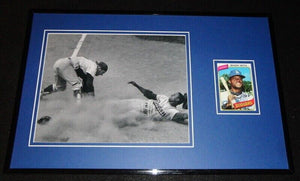 Manny Mota Signed Framed 11x17 Photo Display Dodgers Sliding Into Home