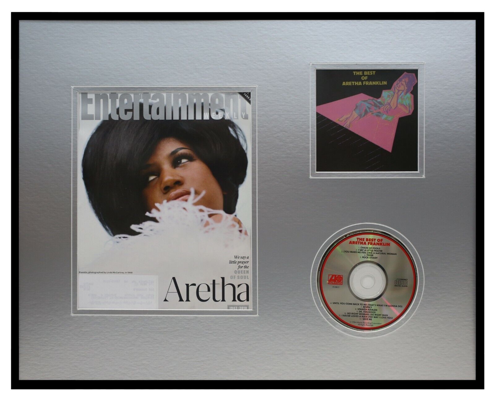 Aretha Franklin Framed 16x20 Best Of CD & 2018 Entertainment Weekly Display