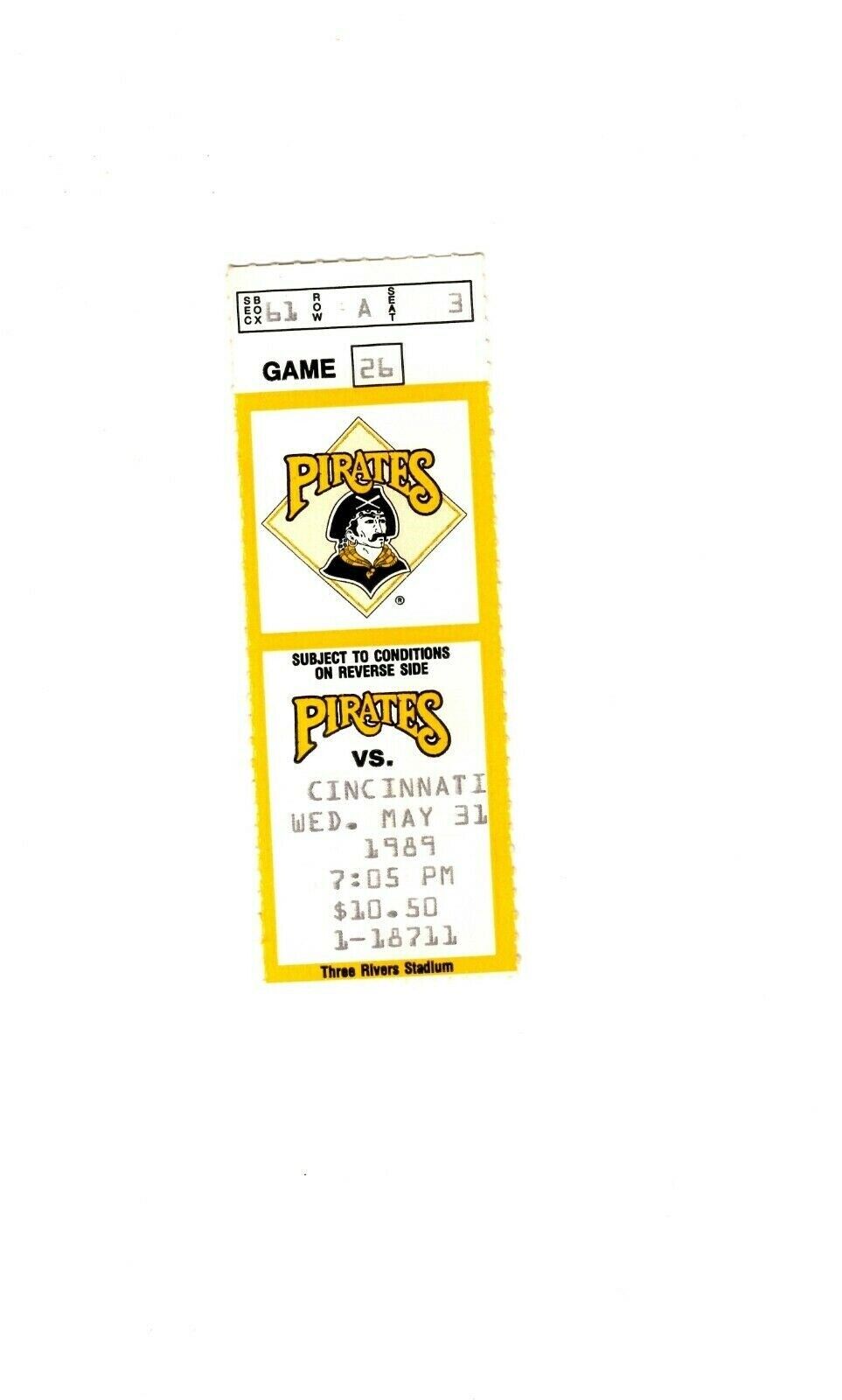 May 31 1989 Cincinnati Reds @ Pittsburgh Pirates Ticket Barry Bonds HR #72