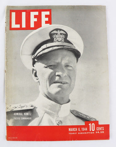 VINTAGE Mar 6 1944 Life Magazine WWII Era Admiral Nimitz / Chesterfield Ad