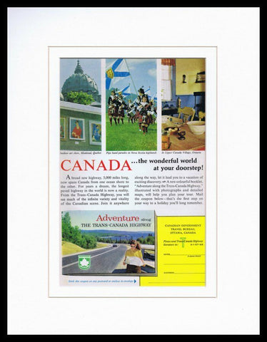 1962 Canada Highway Travel Tourism Framed 11x14 ORIGINAL Vintage Advertisement 