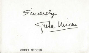 Greta Nissen Signed Vintage 3x5 Index Card JSA 