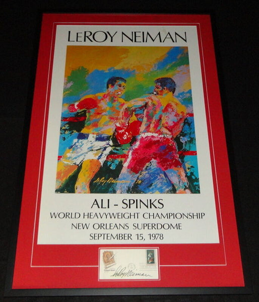 Leroy Neiman Signed Framed 26x41 Ali Spinks Lithograph Display JSA