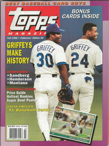 ORIGINAL Vintage 1990 Topps Magazine #4 w/ Ken Griffey Jr Card Sheet