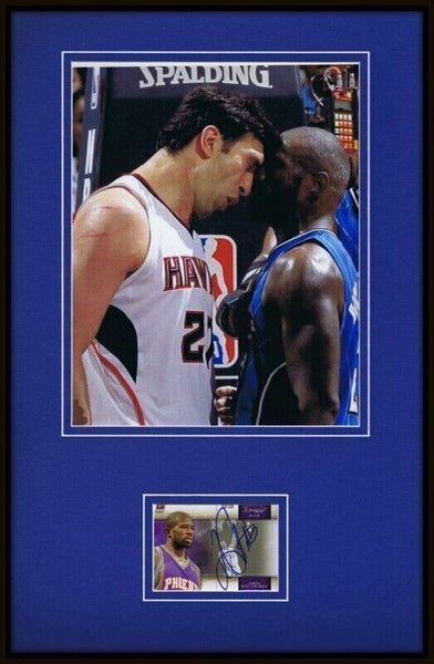 Jason Richardson Signed Framed 11x17 Photo Display Fight vs Zaza Pachulia