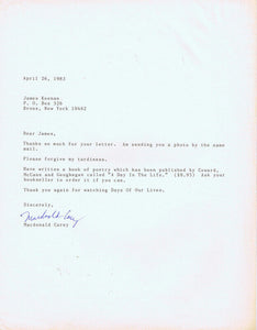 Macdonald Carey Signed 1983 Typed Letter Days of Our Lives