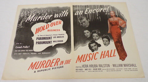 ORIGINAL Vintage 1946 Murder in the Music Hall 12x18 Industry Ad Poster 