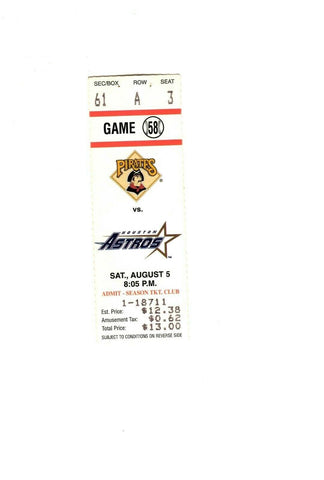 Aug 5 1995 Houston Astros @ Pittsburgh Pirates Ticket Craig Biggio