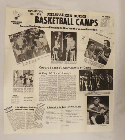 ORIGINAL Vintage 1974 36x38" Milwaukee Bucks Basketball Camp Poster