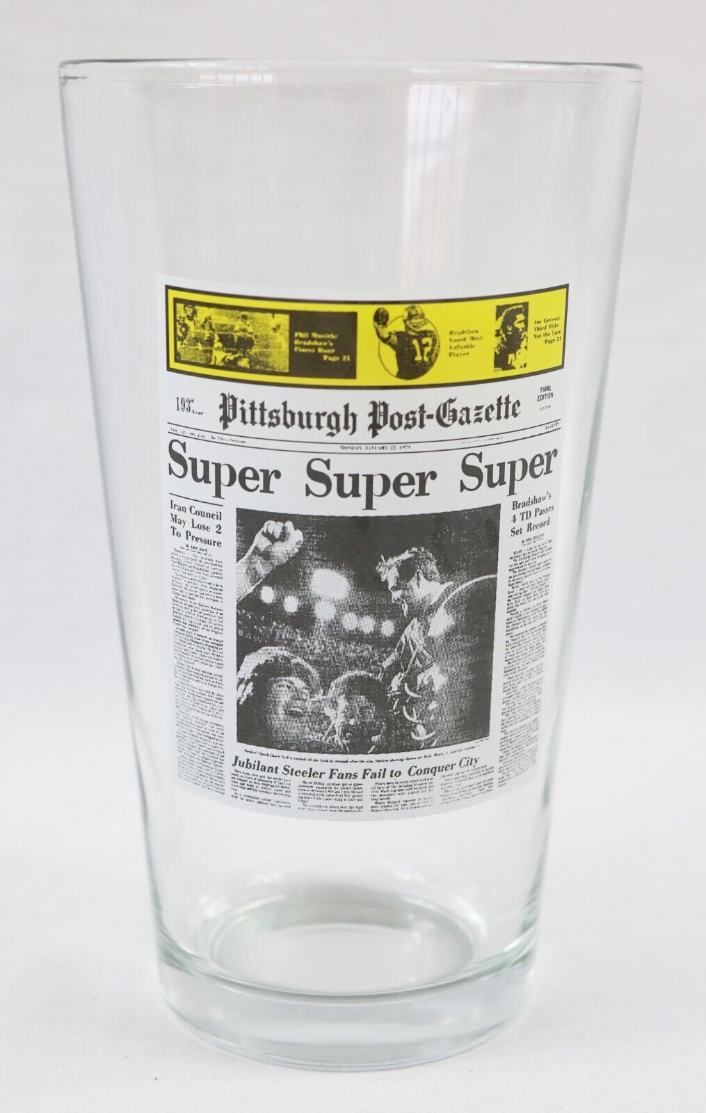 Pittsburgh Post Gazette Steelers Super Bowl XIII Pint Glass Chuck Noll