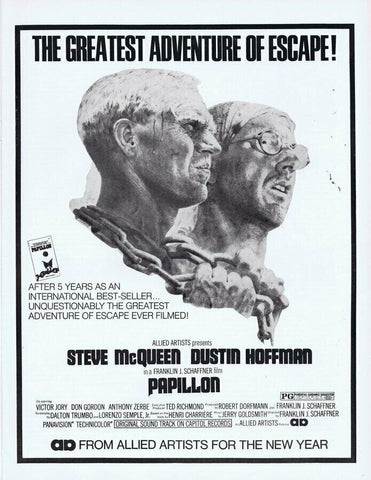 Papillon 1973 ORIGINAL Vintage 9x12 Industry Ad McQueen Hoffman Jory