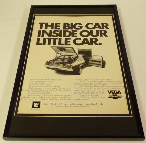 1972 Chevrolet Vega Framed 11x17 ORIGINAL Vintage Advertisin​g Poster 