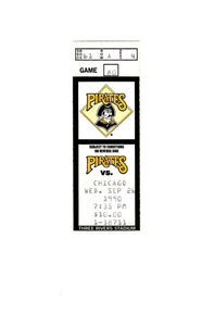 Sep 26 1990 Chicago Cubs @ Pittsburgh Pirates Ticket Barry Bonds Bonilla