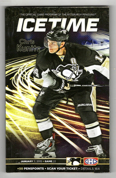 VINTAGE Jan 3 2015 Pittsburgh Penguins Montreal Canadiens Program Chris Kunitz