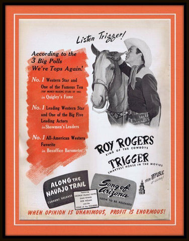 ORIGINAL Vintage 1946 Song of Arizona 11x14 Framed Advertisement Roy Rogers