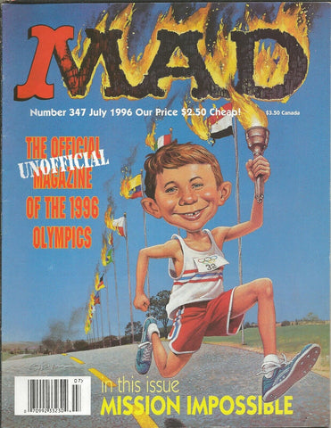 ORIGINAL Vintage July 1996 Mad Magazine #347 Atlanta Olympics Mission Impossible