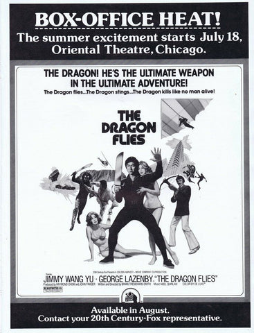 The Dragon Flies 1975 ORIGINAL Vintage 9x12 Industry Ad Jimmy Wang Yu